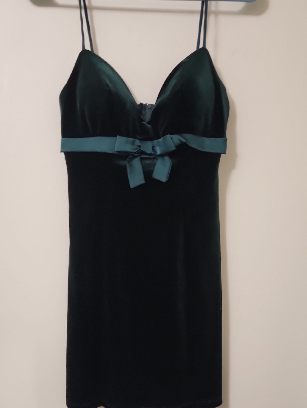 B. Darlin Deep Emerald Velvet Slip Dress with Waist Bow